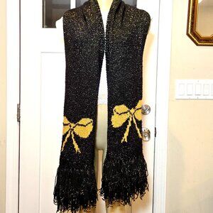 🧣Long Winter Chunky Black & Gold Shimmer Bow y2k Winter Knit Scarf Tassels🧣